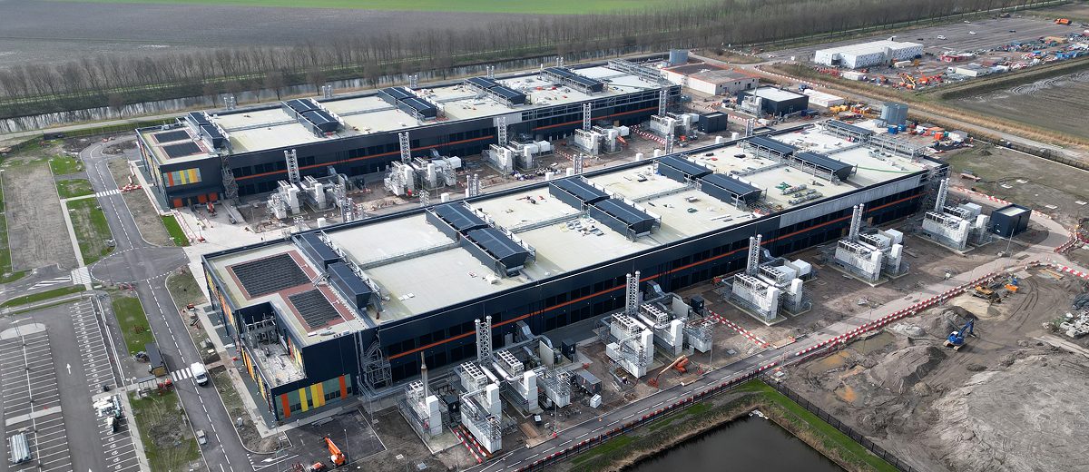 Aerial view of large datacenter buildings