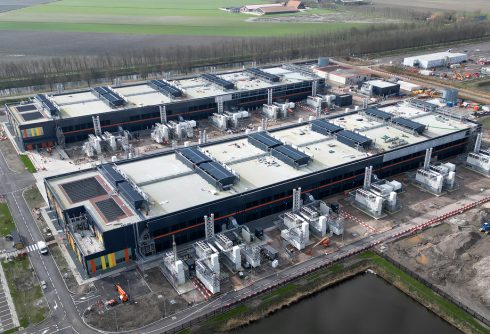 Aerial view of large datacenter buildings