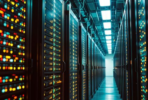 close-up view of server rack LEDs in a data center